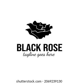 Black rose logo design template. Black and white rose brand identity. Aesthetic rose logo in black. Flowers branding company. Silhouette rose logo concept. Beauty care women branding element.
