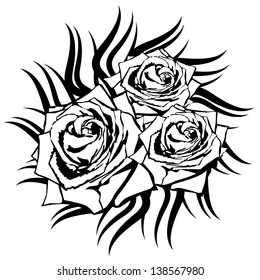 Black rose on white background. Tattoo element