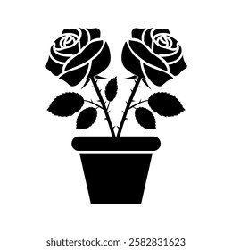 Black rose in pot silhouette for Valentine 