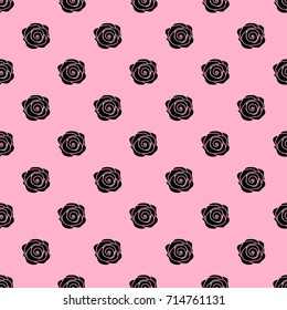Black rose seamless pattern on pink background.