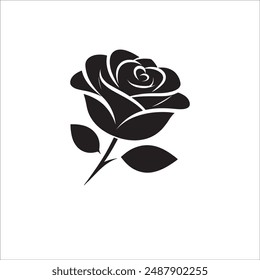 Schwarze Rose Silhouette mit Lockenranke