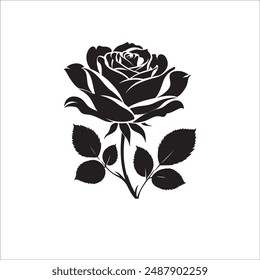 Black Rose Silhouette with Curled Tendril