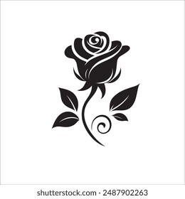 Schwarze Rose Silhouette mit Lockenranke