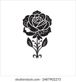 Black Rose Silhouette with Curled Tendril