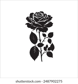 Black Rose Silhouette with Curled Tendril