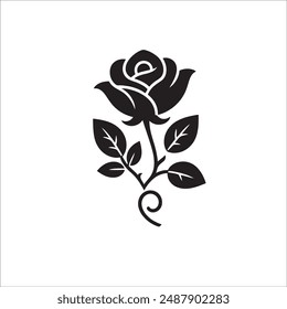 Black Rose Silhouette with Curled Tendril