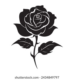 black rose silhouette, icon vector illustration on white background