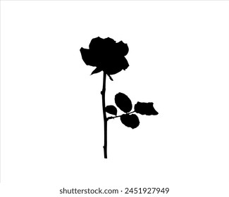 Black rose silhouette with leaves icon logo vector illustration isolated on white background