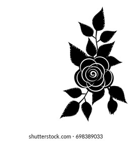 black rose silhouette on white background. vector