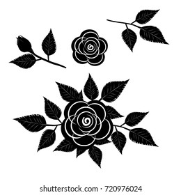 black rose silhouette on white background. vector