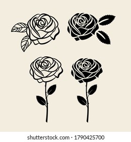 Black rose silhouette single flower composition for card decor.