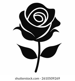 black rose silhouette vector icon with white background