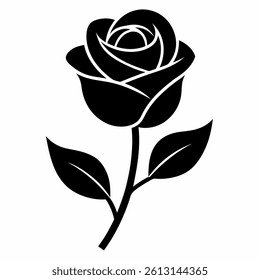 black rose silhouette vector icon nature on white background