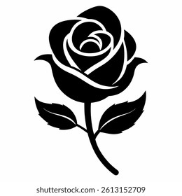 black rose silhouette vector icon with white background