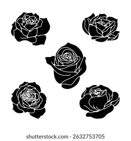 Black Rose Silhouette Vector Set, Bold Floral Clipart for Tattoos, Prints And Designs.