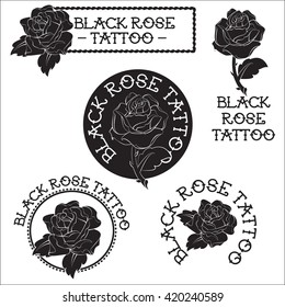 black rose tattoo round logos branding set