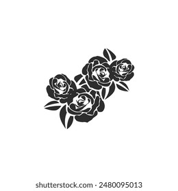 Black rose vector icon. Black flower tattoo template. Rose with thorns vector. Decorative rose flower. Rose silhouette. Vector illustration.