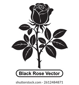 Black rose vector illustration on white background, silhouette