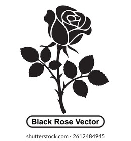 Black rose vector illustration on white background, silhouette