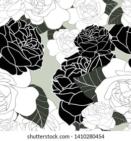 Black Rose Vector Repeat pattern. Monochrome Rose Pattern is a seamless flower background texture perfect for gift wrap, wallpaper,fabrics,greeting cards backgrounds,Interior projects.