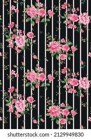 Black Rose With Vertical Stripe Seamless Pattern With Eps Vector File For Dress And High Fashion Silhouette  