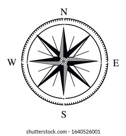 Black Rose of Wind icon compass isolated on white background. Vector illustration