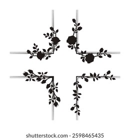 Black roses corner frames set. Vector decor elements.