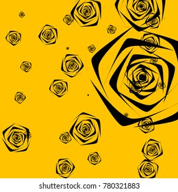 Black roses of different sizes on a yellow background. Flowers. Beautiful background of black roses. Vector illustration. Placer of flowers. Vector drawing of roses.