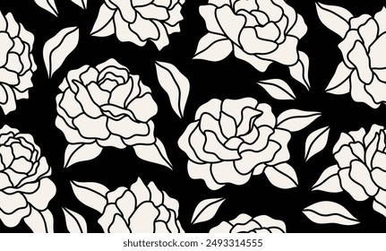 Black roses flower seamless pattern. Abstract floral pattern background.
