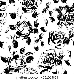 Black roses grunge seamless pattern. Stylish endless background.
