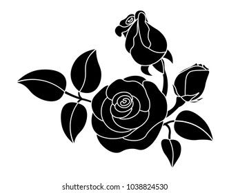 Branch Roses On White Background Stock Vector (Royalty Free) 1163101753