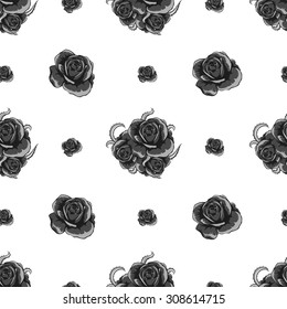 Black roses on black background. Seamless pattern.