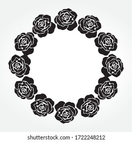 black roses, round vector frame