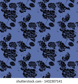 black roses seamless pattern. Hand drawn vector illustration surface design