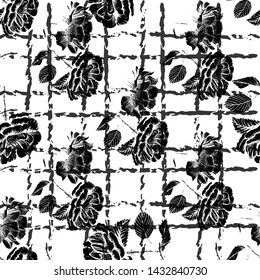 black roses seamless pattern. Hand drawn vector illustration surface design