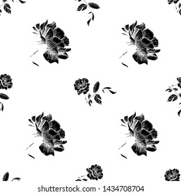black roses seamless pattern. Hand drawn vector illustration surface design