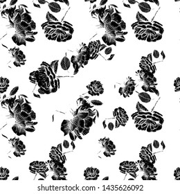black roses seamless pattern. Hand drawn vector illustration surface design