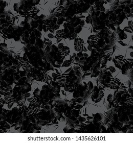 black roses seamless pattern. Hand drawn vector illustration surface design