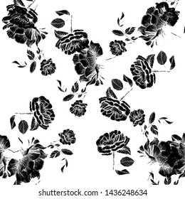 black roses seamless pattern. Hand drawn vector illustration surface design