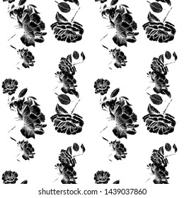 black roses seamless pattern. Hand drawn vector illustration surface design