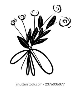 Black roses with a stem isolated on a white background. Black and white abstract drawing. Vector, tattoo minimalism art illustration.