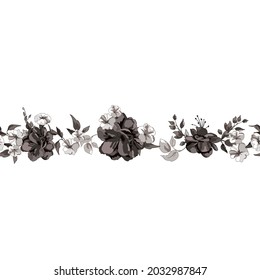 El Vector de rosas negras repite el borde del patrón horizontal sin soldadura. Utilícelo para tela, embalaje, papel pintado o invitaciones.