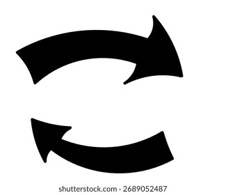 Icono de flecha giratoria negro aislado sobre fondo blanco