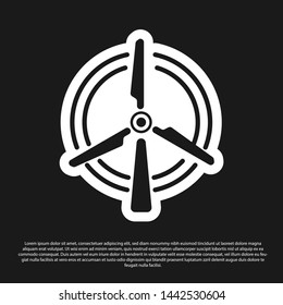 Black Rotating wind turbine icon isolated on black background. Wind generator sign. Windmill silhouette. Windmill for electric power production. Vector Illustration