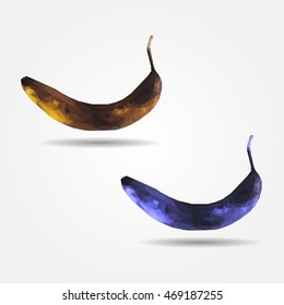 Black rotten banana high poly flat triangle polygon vector eps10
