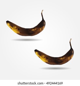 Black rotten banana low and high resolution triangle mesh realistic vector eps10