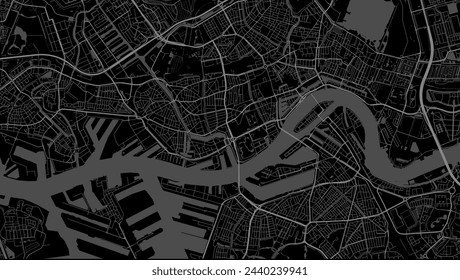 Black Rotterdam map, Netherlands. Vector city streetmap, municipal area.