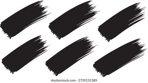 Black Rough Brush Stroke Set Vector, Abstract Paint Swash Collection for Modern Graphic Design