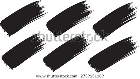Black Rough Brush Stroke Set Vector, Abstract Paint Swash Collection for Modern Graphic Design