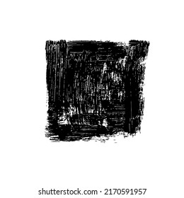 Black rough edge box isolated on white background. Hand drawn brush stroke background. Vector black painted rectangular shape with rough edges. Template for typography, banner, advertisement